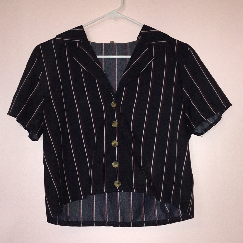 Striped button up top